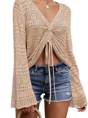 V-Neck Ruched Knit Top